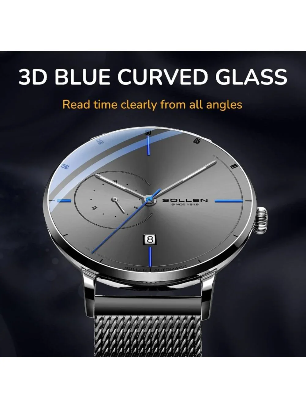 Men's Grey Luxury Minimalist Original Mechanical Movement Automatic Wrist Watch
